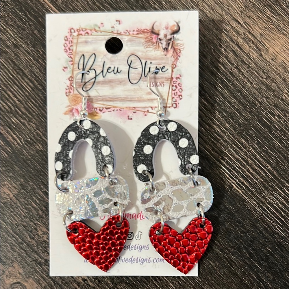 Bleu Olive Designs Red and Silver Heart Earrings
